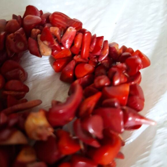 A Red Coral Women's Bracelet Bangle Cuff Beachy Boho Coastal Tropical Chunky - Picture 8 of 8